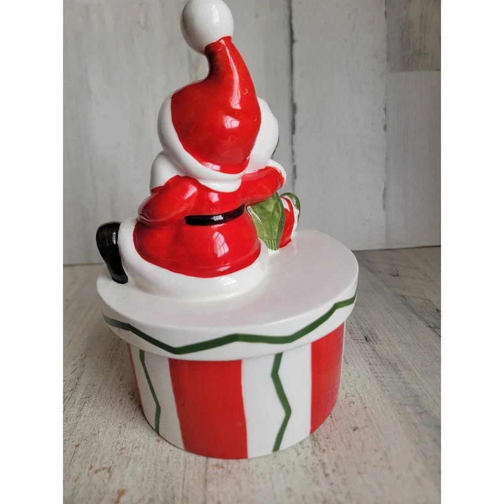 Lefton sleeping Mrs Mr Santa Claus vintage lidded container Xmas home‎